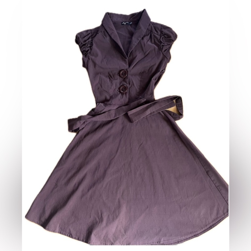 Ruby Rox Vintage 50s Inspired Chocolate Brown Swing Dress W/Cap Sleeves Sz 3